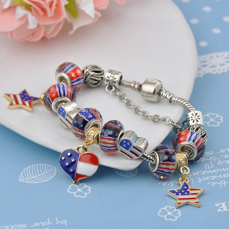 Wholesale of American Flag Beaded Alloy Bracelets